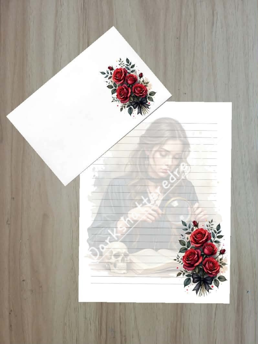 π€NEWπ€ 24pc Floral Red Rose Stationery Set - Lined Writing Paper & Envelope